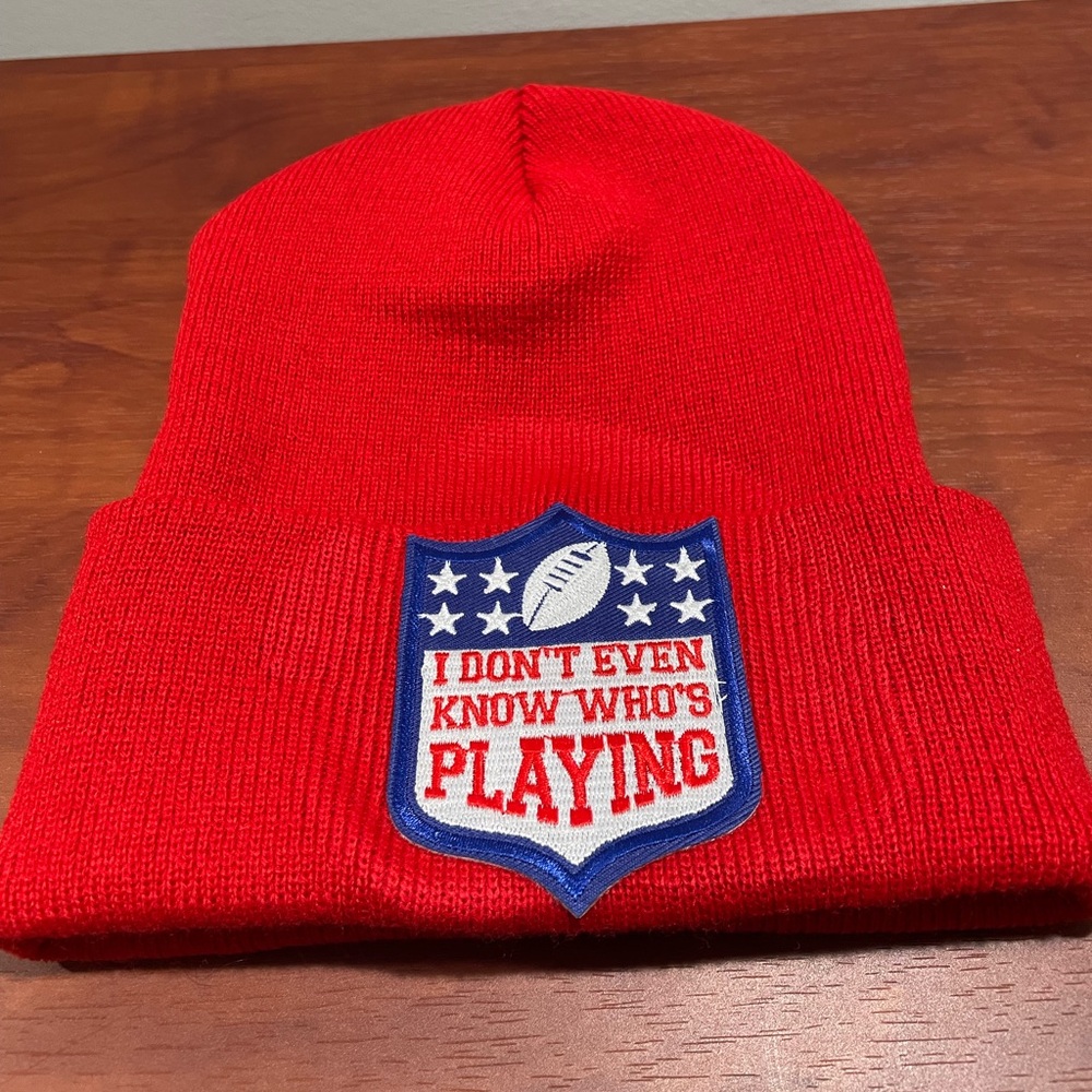 Red Beanie with Football Patch